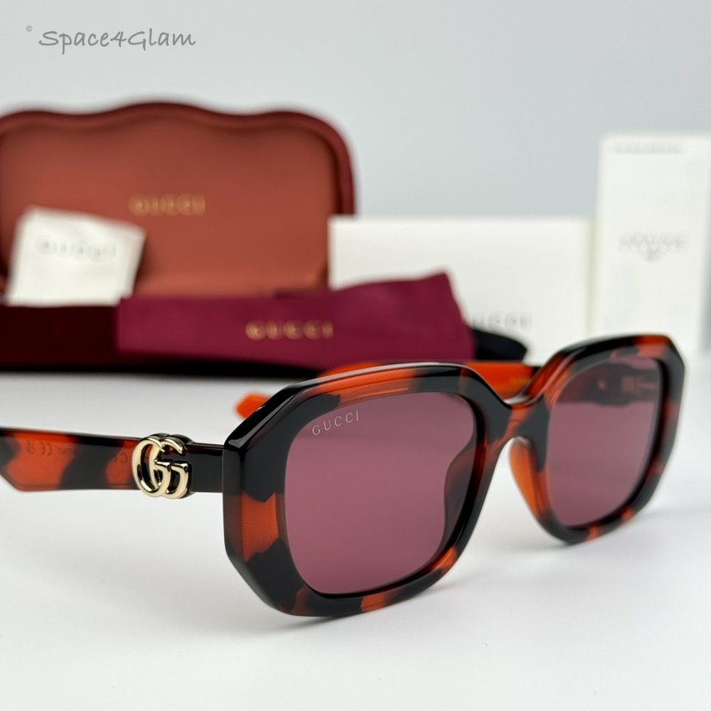 BRAND NEW Gucci GG1535S 005 Orange Havana Violet Women Geometric Sunglasses - Picture 6 of 8